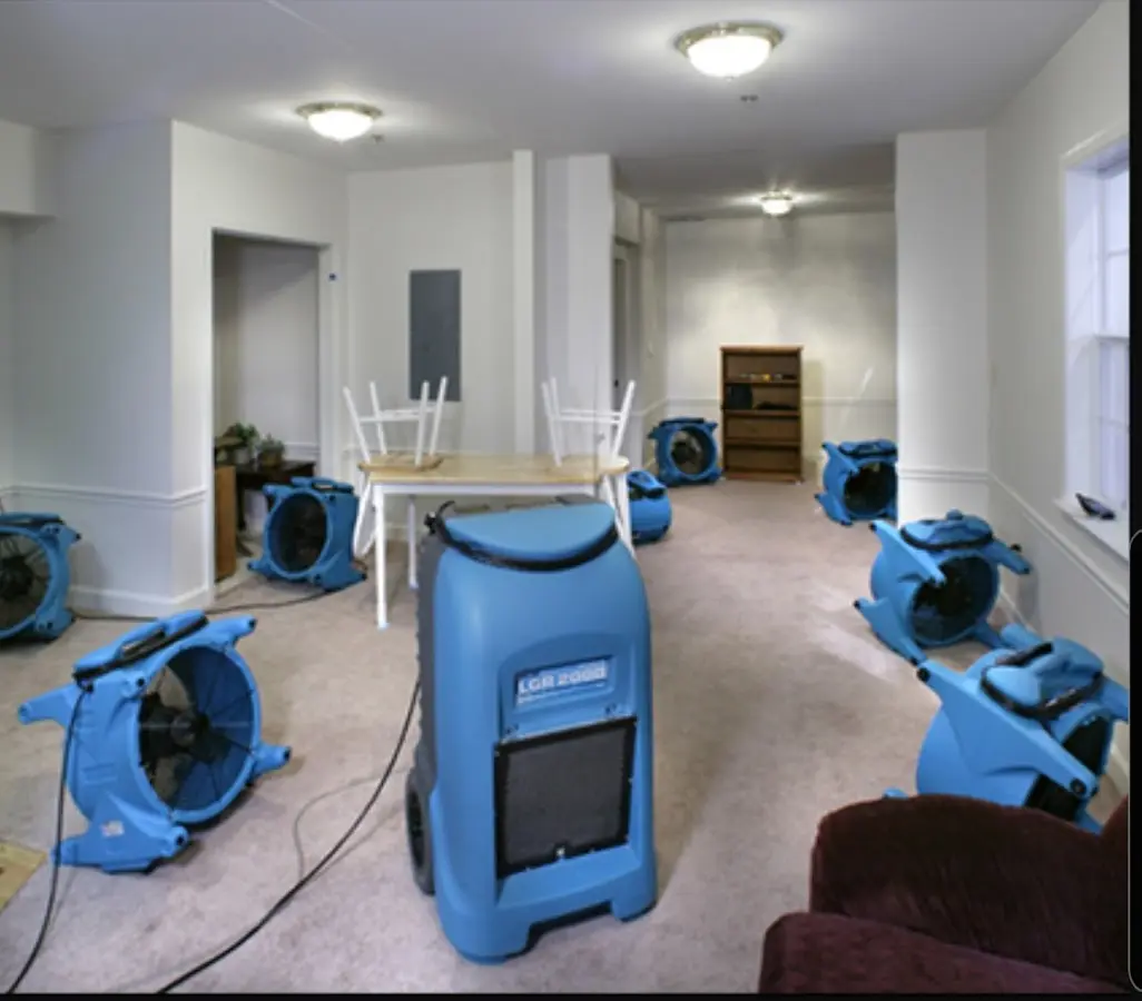 Air movers and dehumidifier setup for Water Damage Restoration in Tukwila